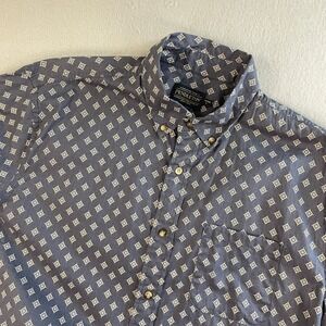 Pendleton Mens Fitted Blue L Button Down Short Sleeve Shirt Diamond‎ Print